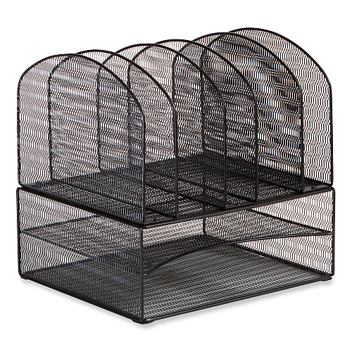Safco Onyx Mesh Desk Organizer, Two Horizontal and Six Upright Sections, Letter Size Files, 13.25 x 11.32 x 13.32, Black (3214BLKD)