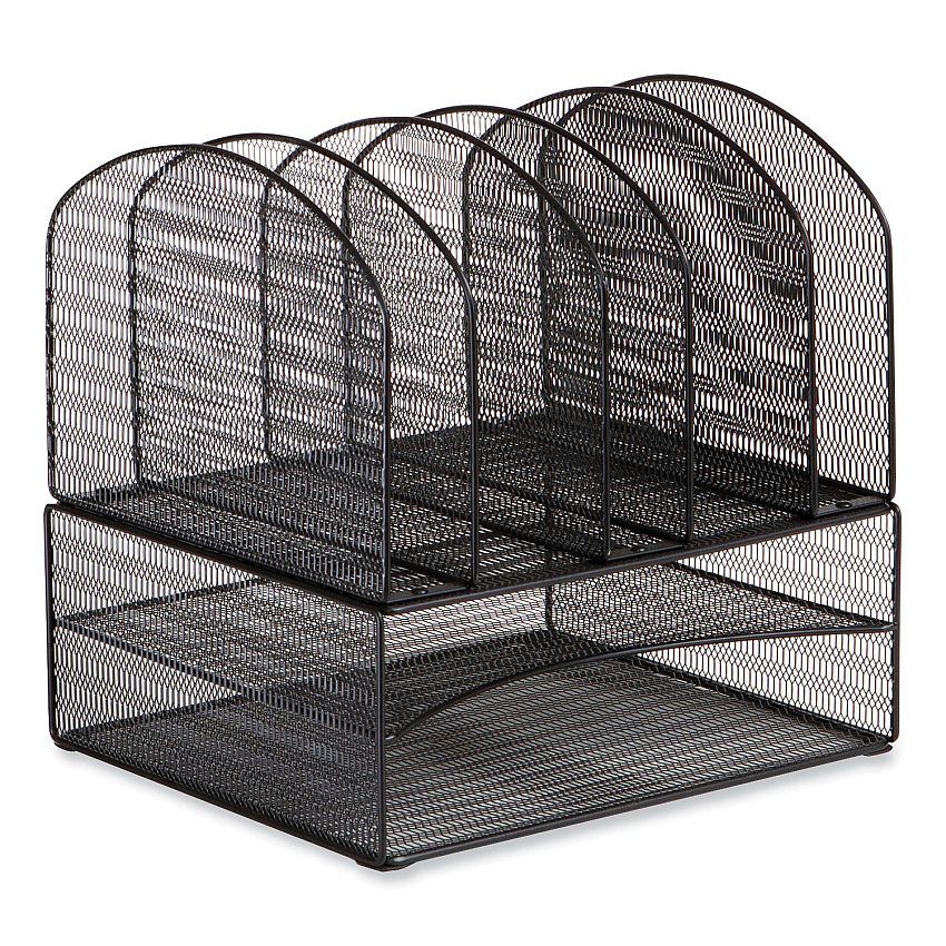 Safco Onyx Mesh Desk Organizer, Two Horizontal and Six Upright Sections, Letter Size Files, 13.25 x 11.32 x 13.32, Black (3214BLKD)