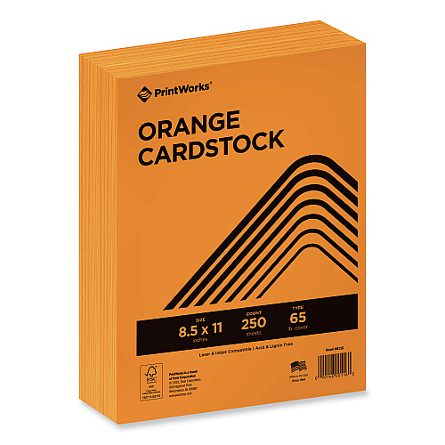 Printworks Professional Color Cardstock, 65 lb Cover Weight, 8.5 x 11, Orange, 250/Ream (00116)