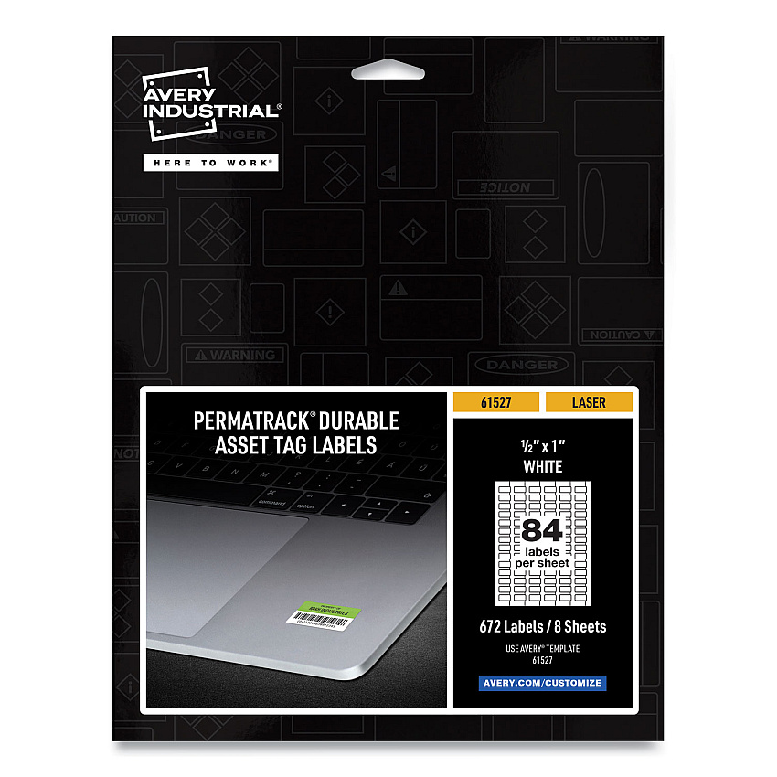 Avery PermaTrack Durable White Asset Tag Labels, Laser Printers, 0.5 x 1, White, 84/Sheet, 8 Sheets/Pack (61527)