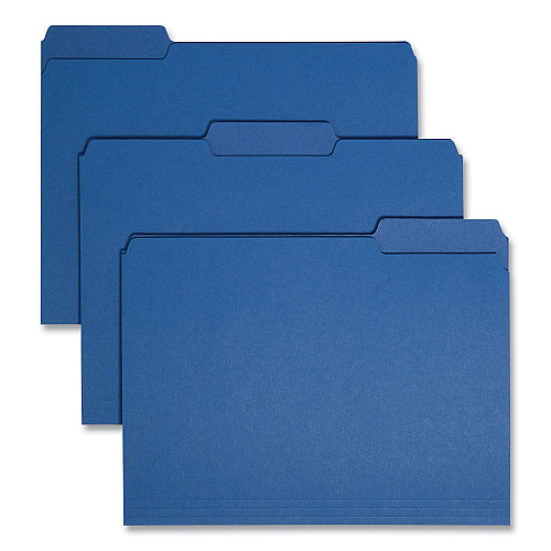 Smead Interior File Folders, 1/3-Cut Tabs: Assorted, Letter Size, 0.75" Expansion, Navy Blue, 100/Box (10279)