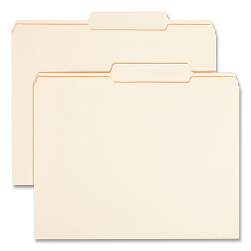 Smead Reinforced Guide Height File Folders, 2/5-Cut Tabs: Right of Center Position, Letter Size, 0.75" Expansion, Manila, 100/Box (10376)