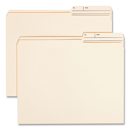Smead Reinforced Guide Height File Folders, 2/5-Cut Printed Tabs: Right Position, Letter Size, 0.75" Expansion, Manila, 100/Box (10388)