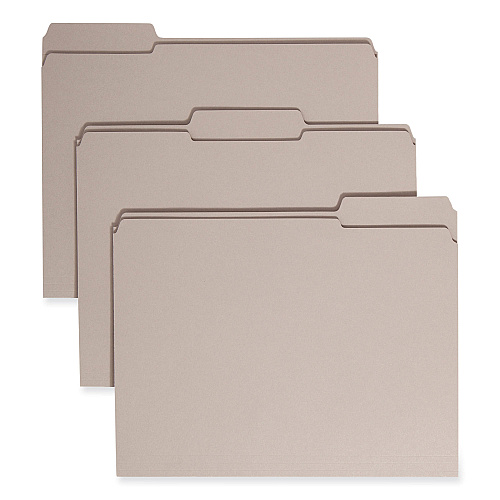 Smead Reinforced Top Tab Colored File Folders, 1/3-Cut Tabs: Assorted, Letter Size, 0.75" Expansion, Gray, 100/Box (12334)
