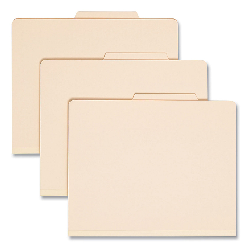 Smead Six-Section Top Tab Classification Folders, 2" Expansion, 2 Dividers, 6 Fasteners, Letter Size, Manila, 10/Box (14000)