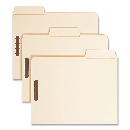 Smead SuperTab Reinforced Guide Height Fastener Folders, 14-pt Manila, 0.75" Expansion, 2 Fasteners, Letter Size, Manila, 50/Box (14545)