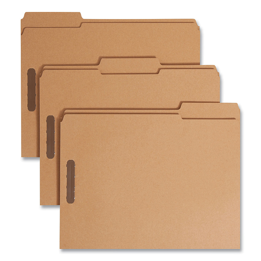 Smead Top Tab Fastener Folders, 1/3-Cut Tabs: Assorted, 0.75" Expansion, 2 Fasteners, Letter Size, Kraft Exterior, 50/Box (14837)