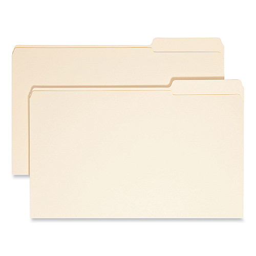 Smead Reinforced Tab Manila File Folders, 1/3-Cut Tabs: Right Position, Legal Size, 0.75" Expansion, 11-pt Manila, 100/Box 8 1/2" x 14" - 3/4" Expansion - Top Tab Location - Third Tab Position - 11 pt. - 2 Plys - Manila - Reinforced, Rounded Corne (15337)