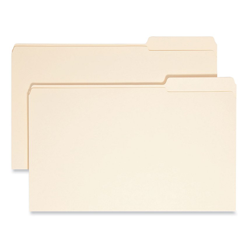 Smead Reinforced Tab Manila File Folders, 1/3-Cut Tabs: Right Position, Legal Size, 0.75" Expansion, 11-pt Manila, 100/Box 8 1/2" x 14" - 3/4" Expansion - Top Tab Location - Third Tab Position - 11 pt. - 2 Plys - Manila - Reinforced, Rounded Corne (15337)