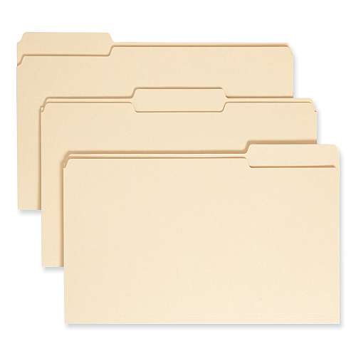 Smead 100% Recycled Manila Top Tab File Folders, 1/3-Cut Tabs: Assorted, Legal Size, 0.75" Expansion, Manila, 100/Box 8 1/2" x 14" - 3/4" Expansion - Top Tab Location - Assorted Tab Position - 11 pt. - 1 Plys - Manila - Acid-free, Rounded Corner - (15339)