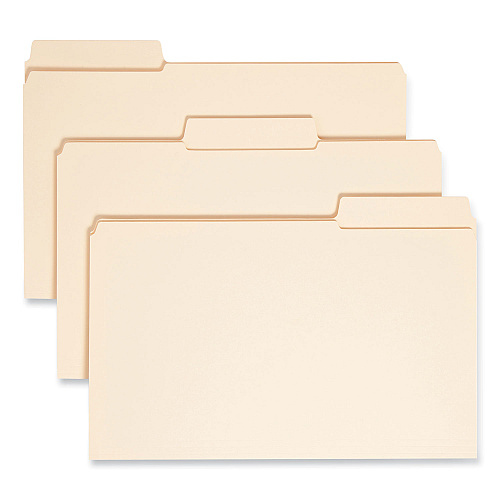 Smead SuperTab Reinforced Guide Height Top Tab Folders, 1/3-Cut Tabs: Assorted, Legal Size, 0.75" Expansion, Manila, 100/Box (15395)