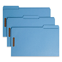 Smead Top Tab Colored Fastener Folders, 0.75" Expansion, 2 Fasteners, Legal Size, Blue Exterior, 50/Box (17040)