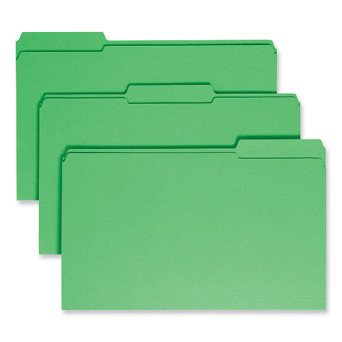 Smead Reinforced Top Tab Colored File Folders, 1/3-Cut Tabs: Assorted, Legal Size, 0.75" Expansion, Green, 100/Box (17134)