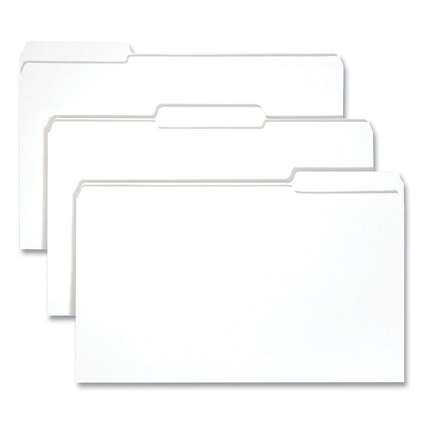 Smead Reinforced Top Tab Colored File Folders, 1/3-Cut Tabs: Assorted, Legal Size, 0.75" Expansion, White, 100/Box 8 1/2" x 14" - 3/4" Expansion - Top Tab Location - Assorted Tab Position - 11 pt. - 2 Plys - White - 10% Recycled - 100 / Box (17834)