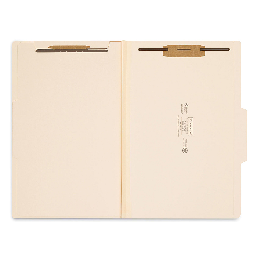 Smead Four-Section Top Tab Classification Folders, 2" Expansion, 1 Divider, 4 Fasteners, Legal Size, Manila, 10/Box (18700)