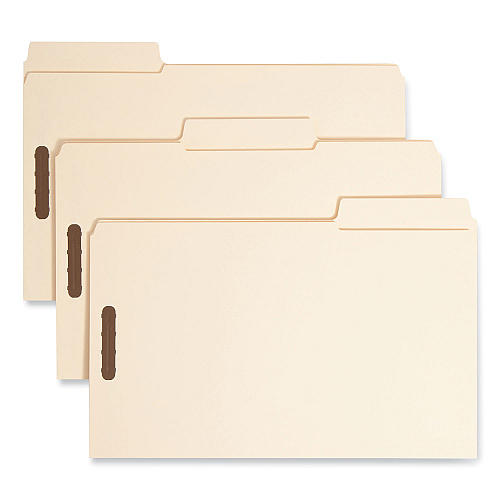 Smead SuperTab Reinforced Guide Height Fastener Folders, 14-pt Manila, 0.75" Expansion, 2 Fasteners, Legal Size, Manila, 50/Box (19545)