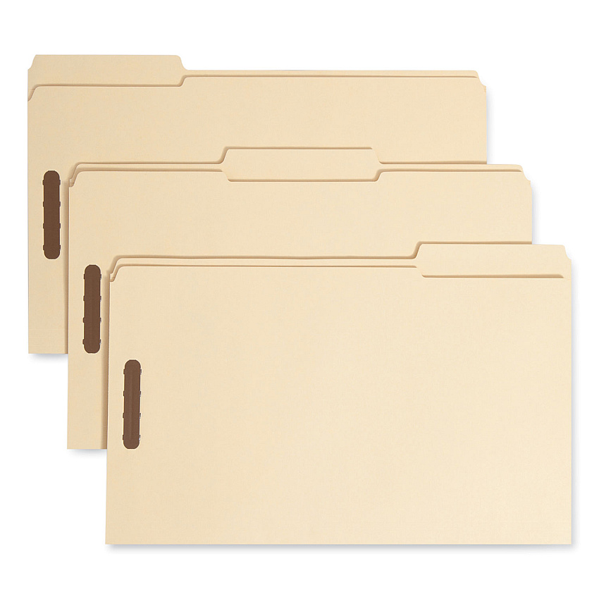Smead Top Tab Fastener Folders, 1/3-Cut Tabs: Assorted, 0.75" Expansion, 2 Fasteners, Legal Size, Manila Exterior, 50/Box (19547)
