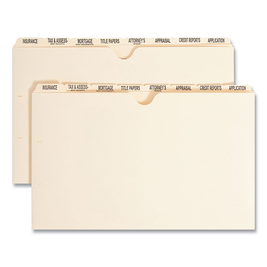Smead Pressboard Mortgage Folder Dividers, Pre-Printed, 1 Fastener, Legal Size, Manila, 7 Dividers/Set, 12 Sets (78278)