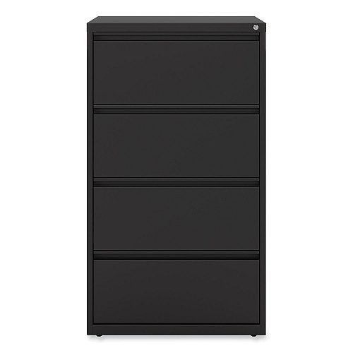 Alera Lateral File, 4 Legal/Letter-Size File Drawers, Black, 30" x 18.63" x 52.5" (ALEHLF3054BL)