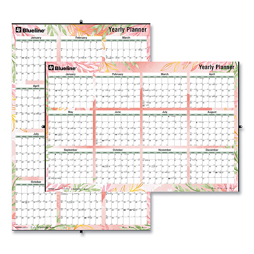 Blueline Yearly Laminated Wall Calendar, Passion Floral Artwork, 36 x 24, White/Multicolor Sheets, 12-Month (Jan to Dec): 2026 (C171920)