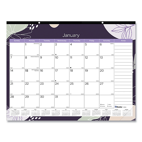 Blueline Monthly Desk Pad Calendar, Floral Artwork, 22 x 17, Black Binding, White/Multicolor Sheets, 12-Month (Jan-Dec): 2026 (C194128)