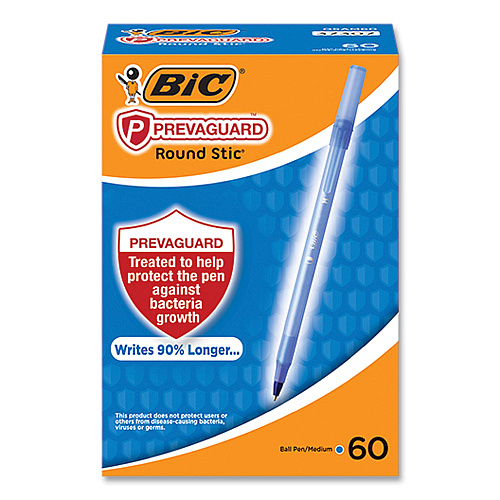 BIC PrevaGuard Round Stic Pen, Stick, Medium 1 mm, Blue Ink, Translucent Blue Barrel, 60/Pack (GSAM60BLU)