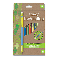 BIC ReVolution Mechanical Pencil, 0.7 mm, HB (#2), Black Lead, Assorted Barrel Colors, 12/Pack (MPE12BLK)