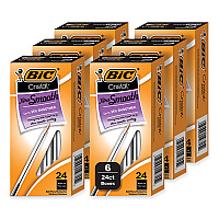 BIC Cristal Xtra Smooth Ballpoint Pen, Stick, Medium 1 mm, Black Ink, Clear Barrel, 24/Box, 6 Boxes/Pack (MS144EBLK)