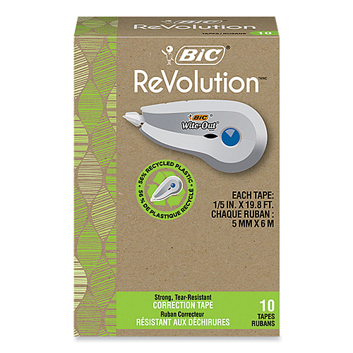 BIC Wite-Out Brand Ecolutions Correction Tape, Non-Refillable, White, 0.2" x 19.8 ft, 10/Pack (WOET10WHI)