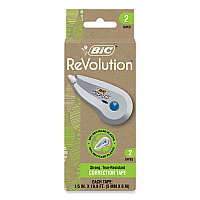BIC Wite-Out Brand Ecolutions Correction Tape, Non-Refillable, White,  0.2" x 19.8 ft, 2/Pack (WOET21WHI)