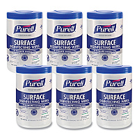 PURELL Healthcare Surface Disinfecting Wipes, 1-Ply, 7" x 10", Unscented, White, 110 Wipes/Canister, 6 Canisters/Carton (934006)