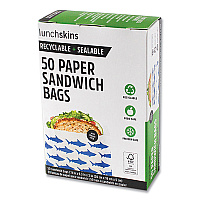 Lunchskins Peel and Seal Sandwich Bag with Closure Strip, 6.3" x 2" x 7.9", Blue Sharks/White, 50/Box (854735005904)