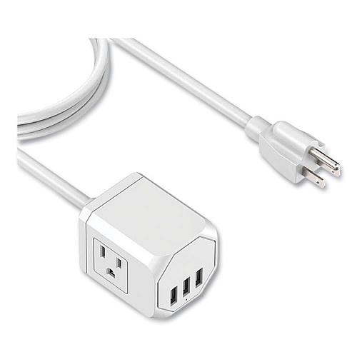LAX Gadgets 3-Outlet 3-USB Port Surge Protector, 3 AC Outlets/3 USB Ports, 5 ft Cord, White (OUT3X3WH)