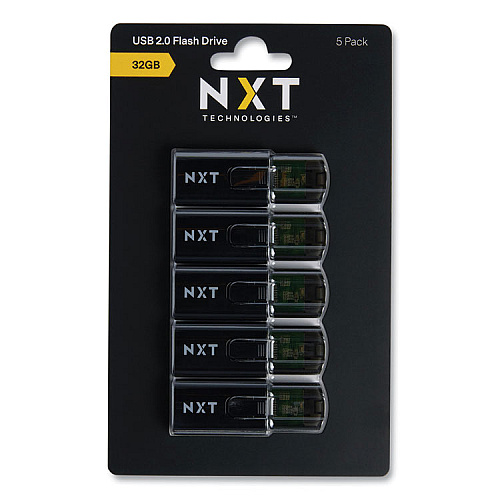 NXT Technologies USB 2.0 Type-A Flash Drive, 32 GB, Black, 5/Pack (61129)