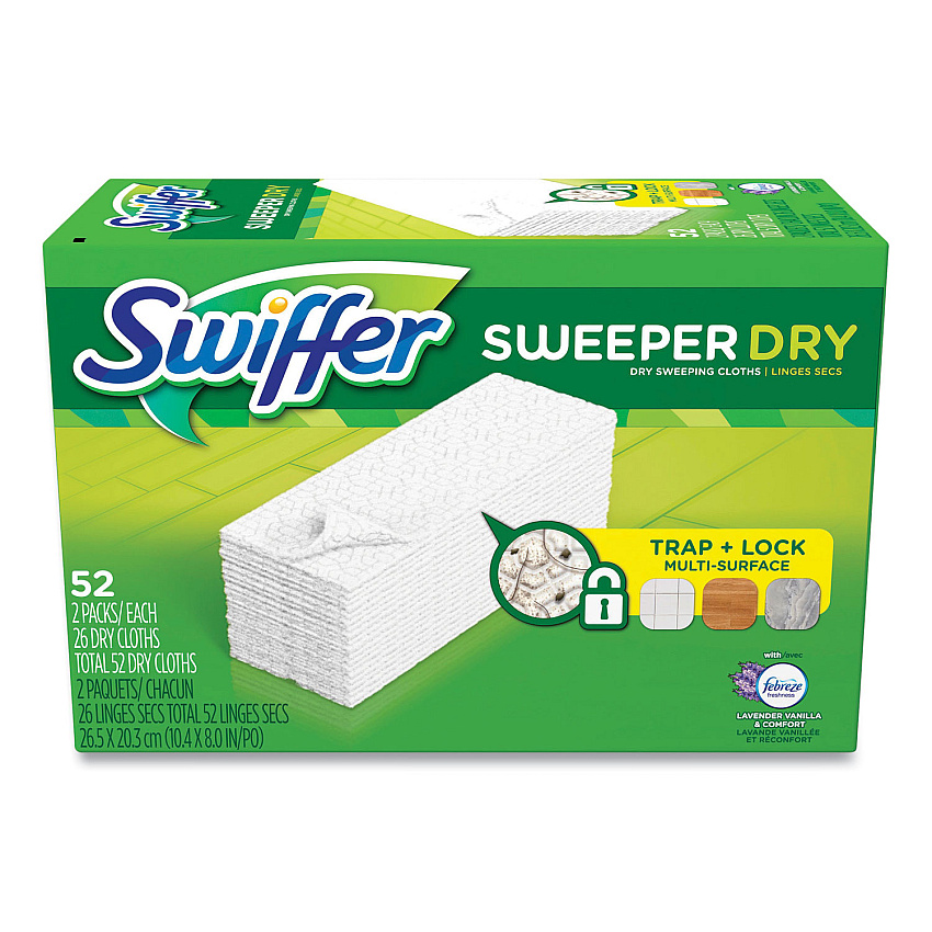 Swiffer Dry Refill Cloths, 1-Ply, 10.63" x 8", Lavender and Vanilla, White, 52/Box (99039)