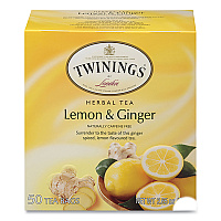 TWININGS Tea Bags, Lemon and Ginger, 2.65 oz, 50/Box (53653)