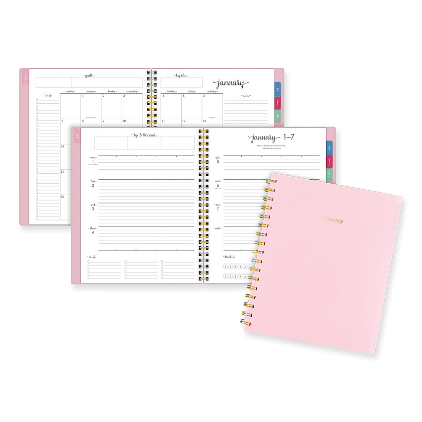 AT-A-GLANCE Harmony Weekly/Monthly Poly Planner, 8.81 x 7.88, Pink Cover, 13-Month: Jan 2026 to Jan 2027 (109980527)