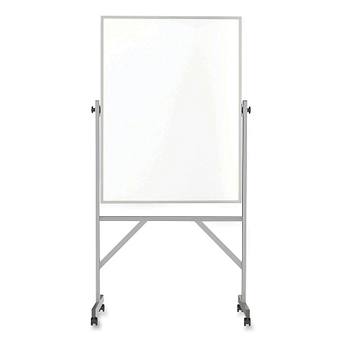 Ghent Reversible Magnetic Porcelain Whiteboard with Satin Aluminum Frame and Stand, 36 x 48, White Surface (ARM1M143)