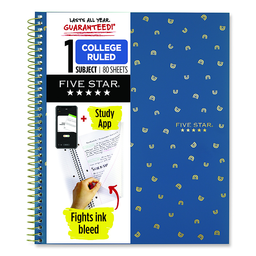 Five Star Style Wirebound Notebook, 1-Subject, Medium/College Rule, Randomly Assorted Cover Colors, (80) 11 x 8.5 Sheets (820156F)