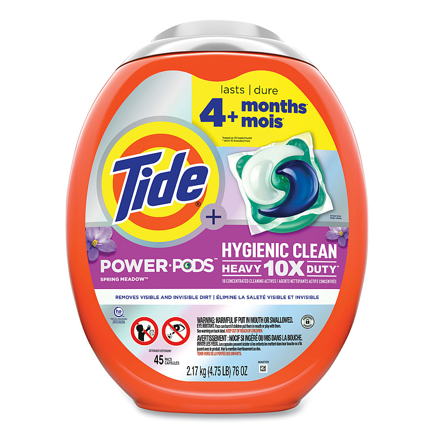 Tide&reg; Pods Hygienic Laundry Detergent, Fresh Meadow, 45 Pods, 4 Tubs (09493)