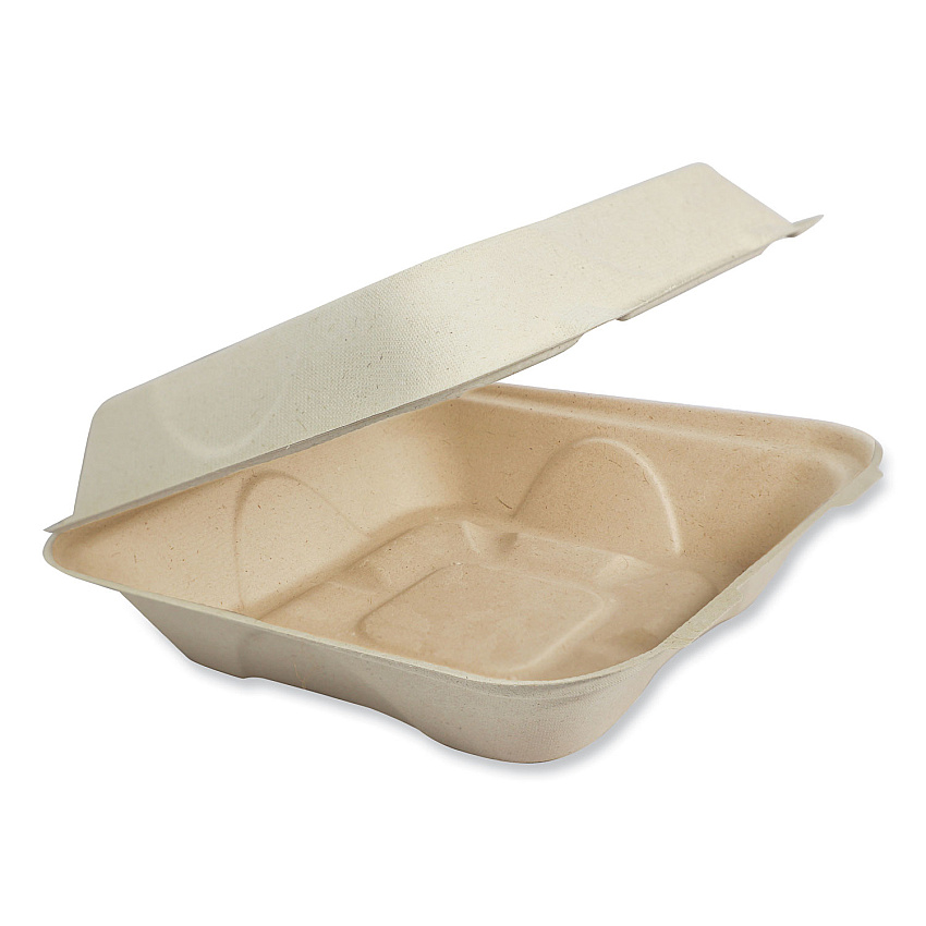 World Centric Fiber Hinged Containers, 7 x 8.3 x 3.2, Natural, Paper, 300/Carton (TOSCU853LFP)