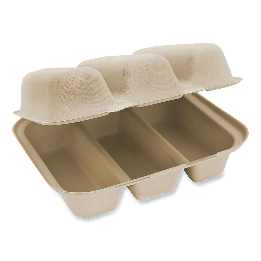 World Centric Fiber Hinged Containers, 8.8 x 8.2 x 2.9, Natural, Paper, 300/Carton (TOSCT3LFS)