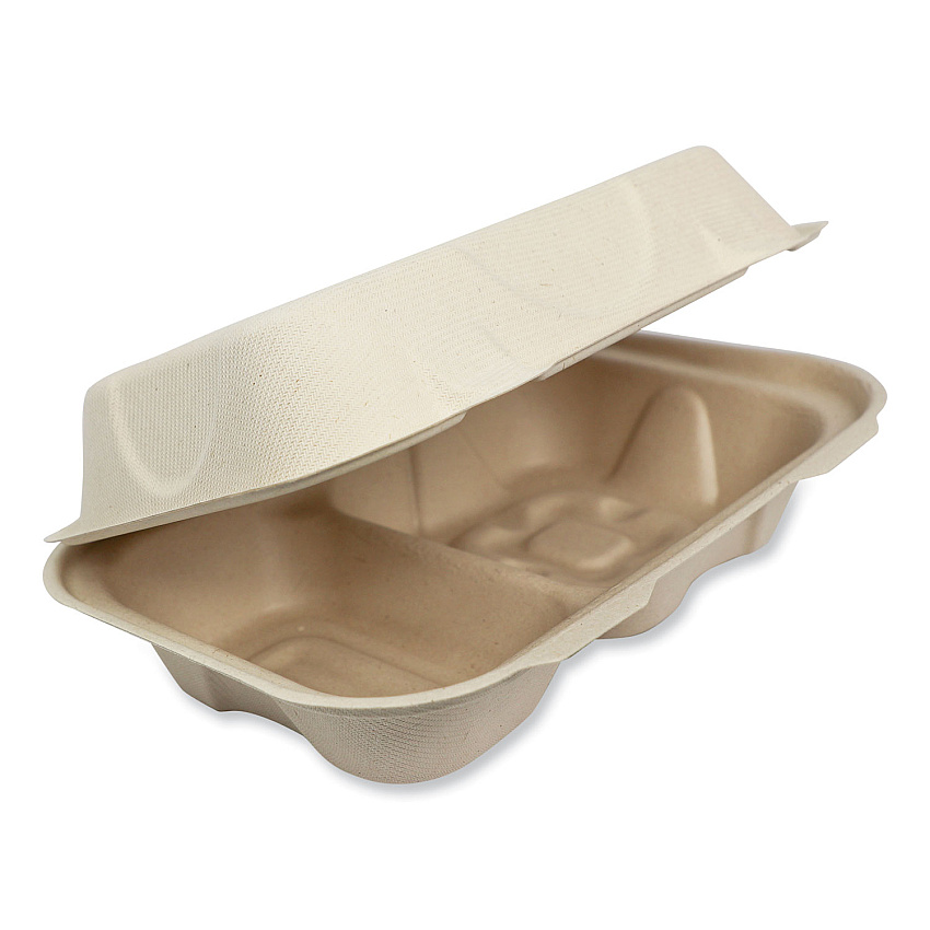 World Centric Fiber Hinged Containers, Hoagie Box, 9.2 x 6.4 x 3, Natural, Paper, 500/Carton (TOSCU34DLFP)
