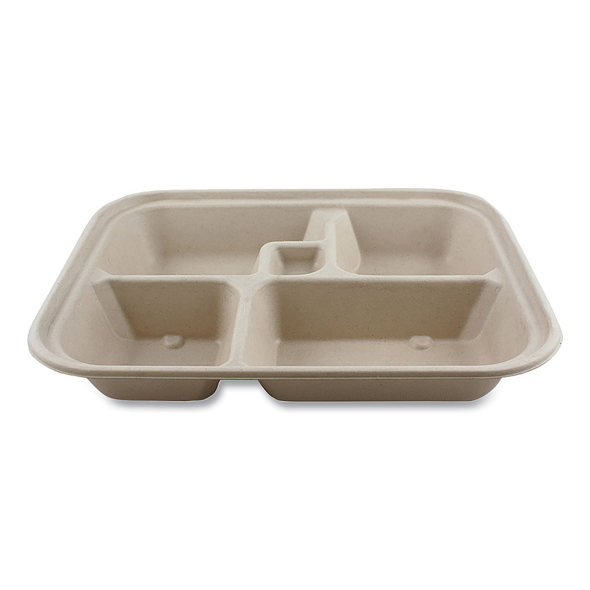 World Centric Fiber Containers, Bento Box, 5-Compartment, 12 x 9.5 x 2, Natural, Paper, 300/Carton (TRSCBBLFS)