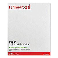 Universal Two-Pocket Portfolio, Embossed Leather Grain Paper, 11 x 8.5, White, 25/Box (UNV56604)