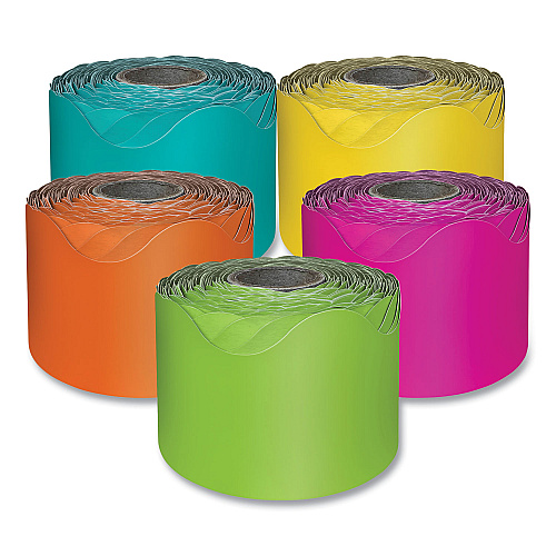 Carson-Dellosa Rolled Scalloped Border Set, 2.25" x 65 ft, Assorted Colors, 5/Set (145301)
