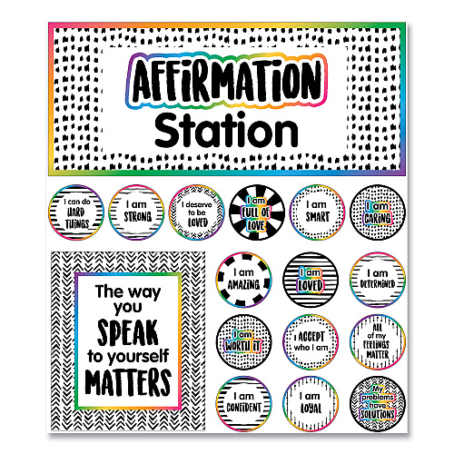 Carson-Dellosa Motivational Bulletin Board Sets, Affirmation Station, 13.8" x 16", Multicolor, 32/Set (110569)
