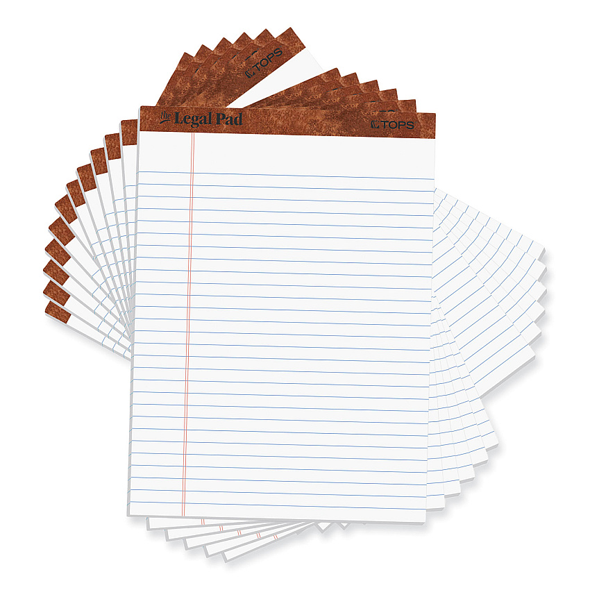 TOPS "The Legal Pad" Ruled Perforated Pads, Wide/Legal Rule, 50 White 8.5 x 11.75 Sheets, Dozen (7533)