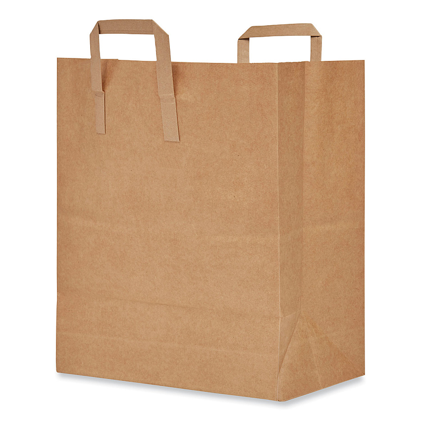 AJM Handle Bag, Natural Kraft Flat Handles, #1/6 BBL Size, 12" x 7" x 17", Brown, 300/Bundle (HB70NP3CLG)