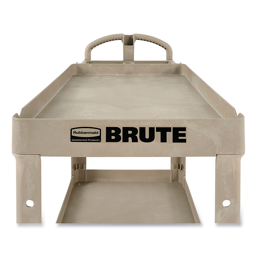 Rubbermaid Commercial BRUTE Heavy-Duty Utility Cart with Lipped Shelves, Plastic, 2 Shelves, 500 lb Capacity, 17.13" x 38.5" x 38.88", Beige (450088BG)